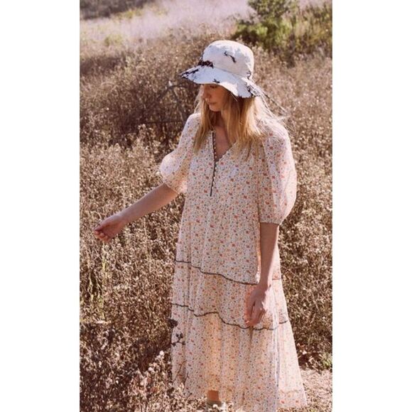 THE GREAT. Pastel Floral Whip Stitched Ravine Dress Size 1 (Small ) - Picture 2 of 12